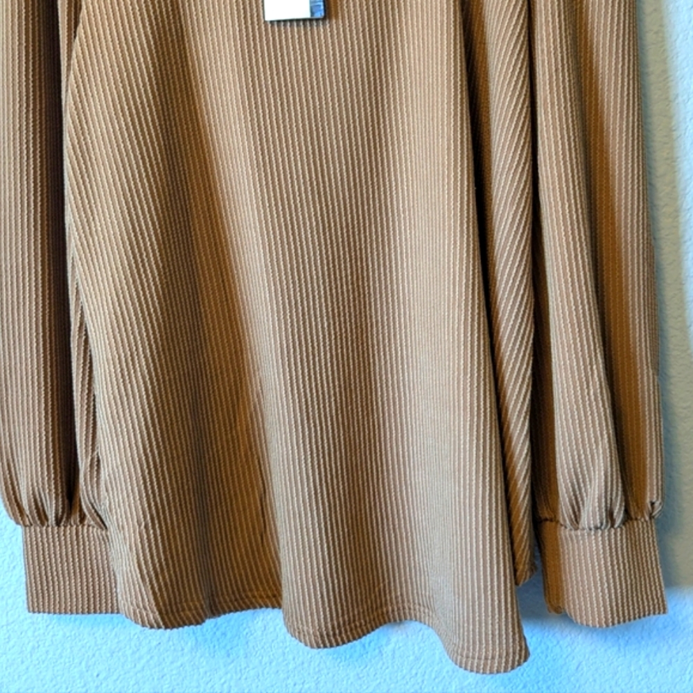 Tan Long Sleeve Square Neck Puff Sleeves Relaxed Blouse Top Sz XL - Picture 8 of 13